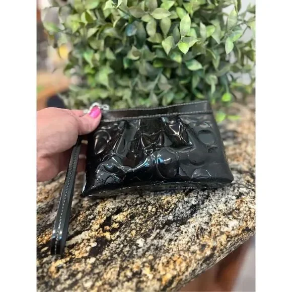 Coach small wide bottom black monogram wristlet gathered front design 7x4x2 - Picture 3 of 5